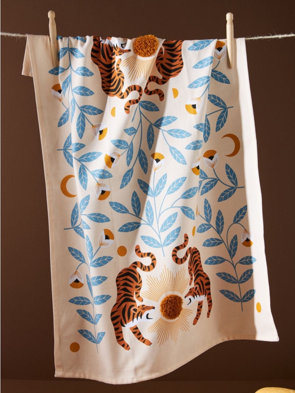 NWOT Anthropologie Le Tigre Printed CottonTea Dish Towel - Cream, Blue, Orange